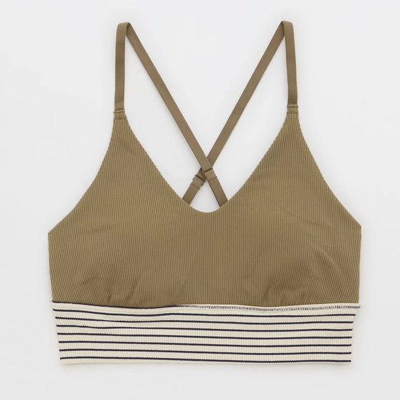 Ribbed Olive Bralette with Striped Band - Picture 3 of 8
